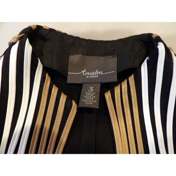 ChicosTravelers 3 XL 16/18 Faux Lines Leather Striped Jacket Brown Black White - Picture 10 of 13